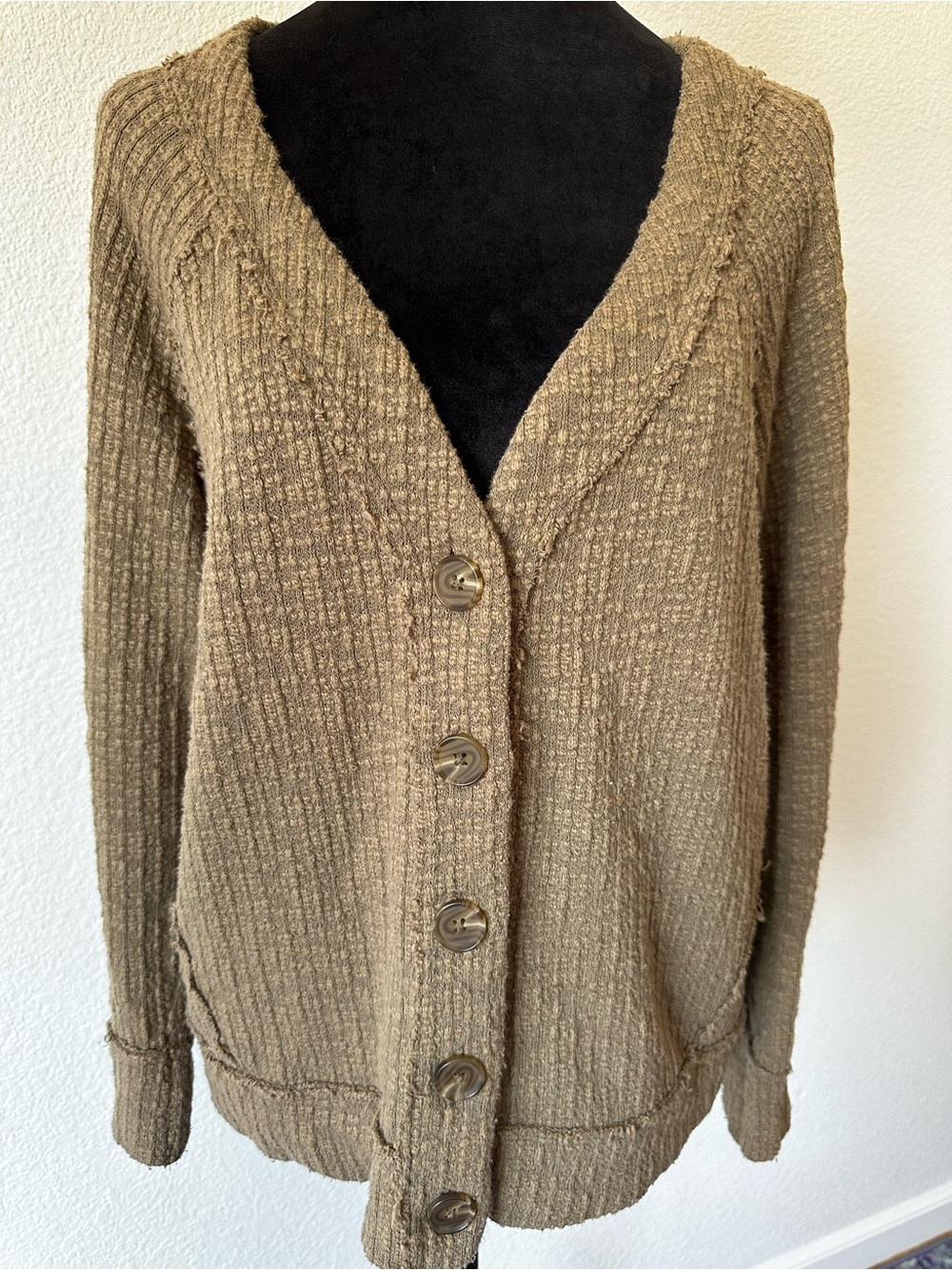 Two by Vince Camuto Brown Textured Button Front Cardigan Sweater L